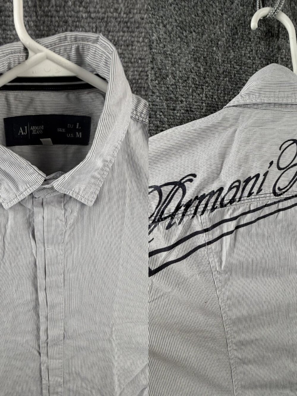 Armani Graphic Logo Point Striped Medium Cotton Blue Designer Mens Shirt Elegant
